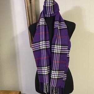 Purple Plaid Fringe Scarf. Cashmere Feel.